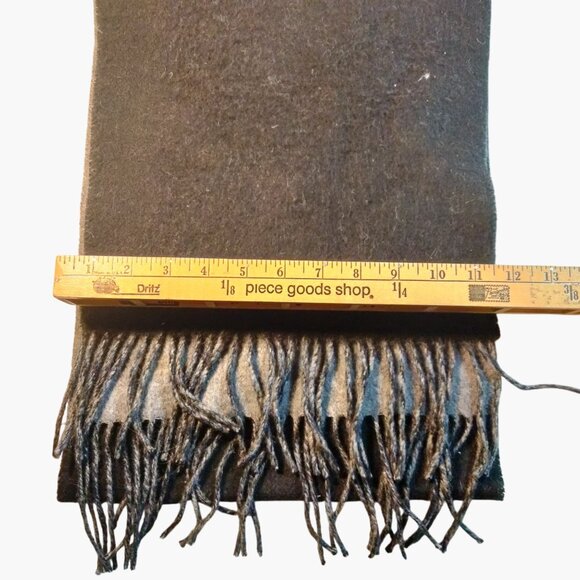 Alashan Reversible Wool Scarf Fringe Black Gray Merino Cashmere - Picture 4 of 6
